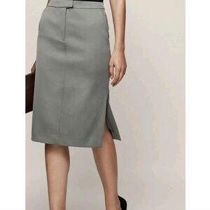 Reiss Era Satin Gray Green Pencil Skirt